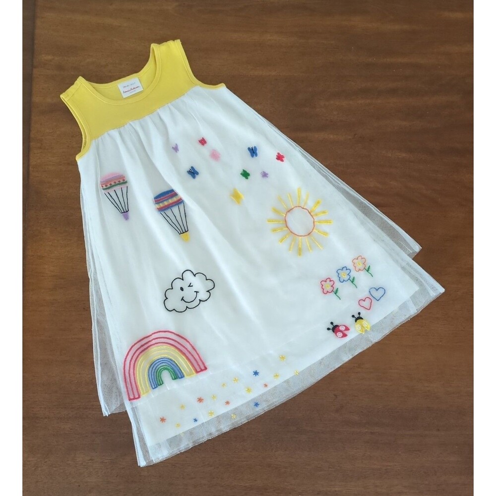 Hanna Anderson Girls Embroidered Tulle Dress Yellow Size 120 6/7 GUC